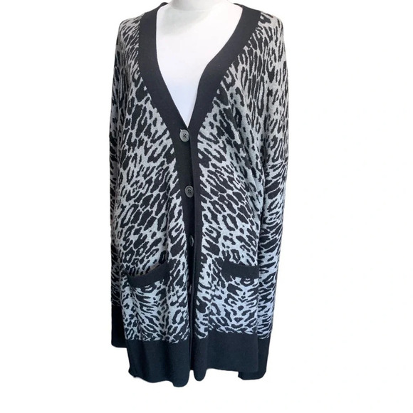Equipment Femme Sweaters - Equipment Femme Leopard Print Cardigan in Grey and Black XL